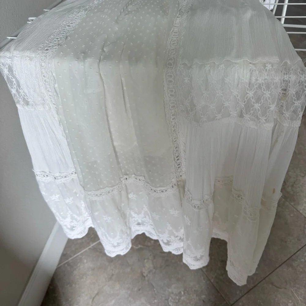 Free People Tina Lace Ivory Smocked Peasant Maxi Dress Size Small - Picture 3 of 6